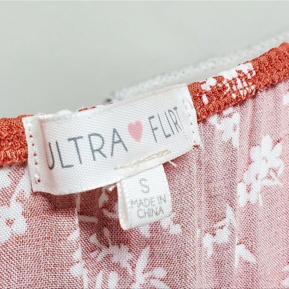 ULTRA Flirt Boho Orange White Floral Tiered Spaghetti Strap Mini Dress Small - Picture 12 of 12